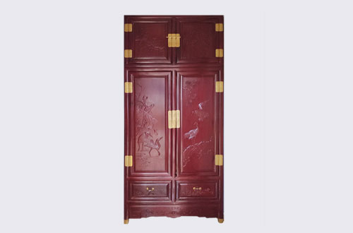 太康高端中式家居装修深红色纯实木衣柜